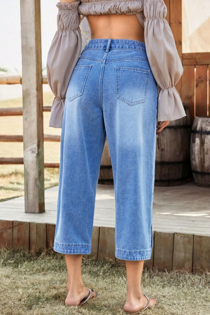 🎁New Arrivals🔥Jeans Wide-Leg Capri Pants With Buttons