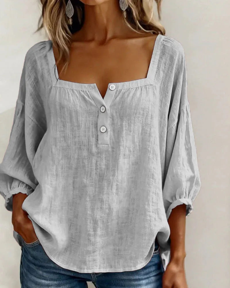 🎁New Arrivals🔥Pink Square-Neck Half-Button Shirt