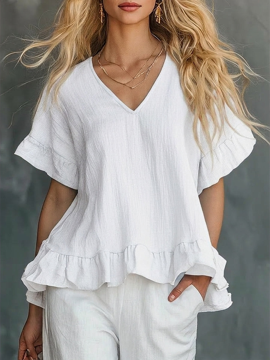 🎁New Arrivals🔥 Women's Cozy Ruffled Cotton Shirt Top