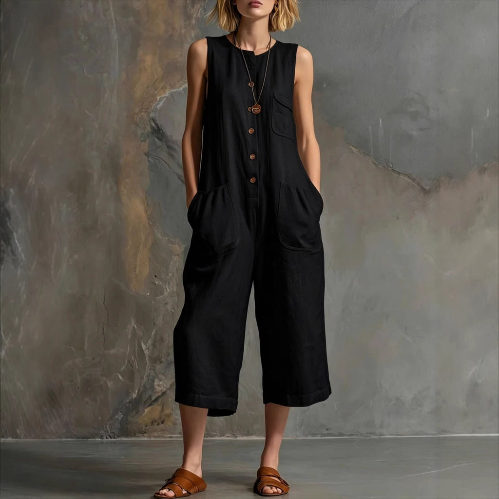 🌷Retro Sleeveless Cotton-Linen Wide-Leg Cropped Jumpsuit