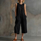 🌷Retro Sleeveless Cotton-Linen Wide-Leg Cropped Jumpsuit