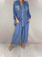 🎁New Arrivals🔥Women's Silver-Gray Cotton-Linen Fashionable Casual Set