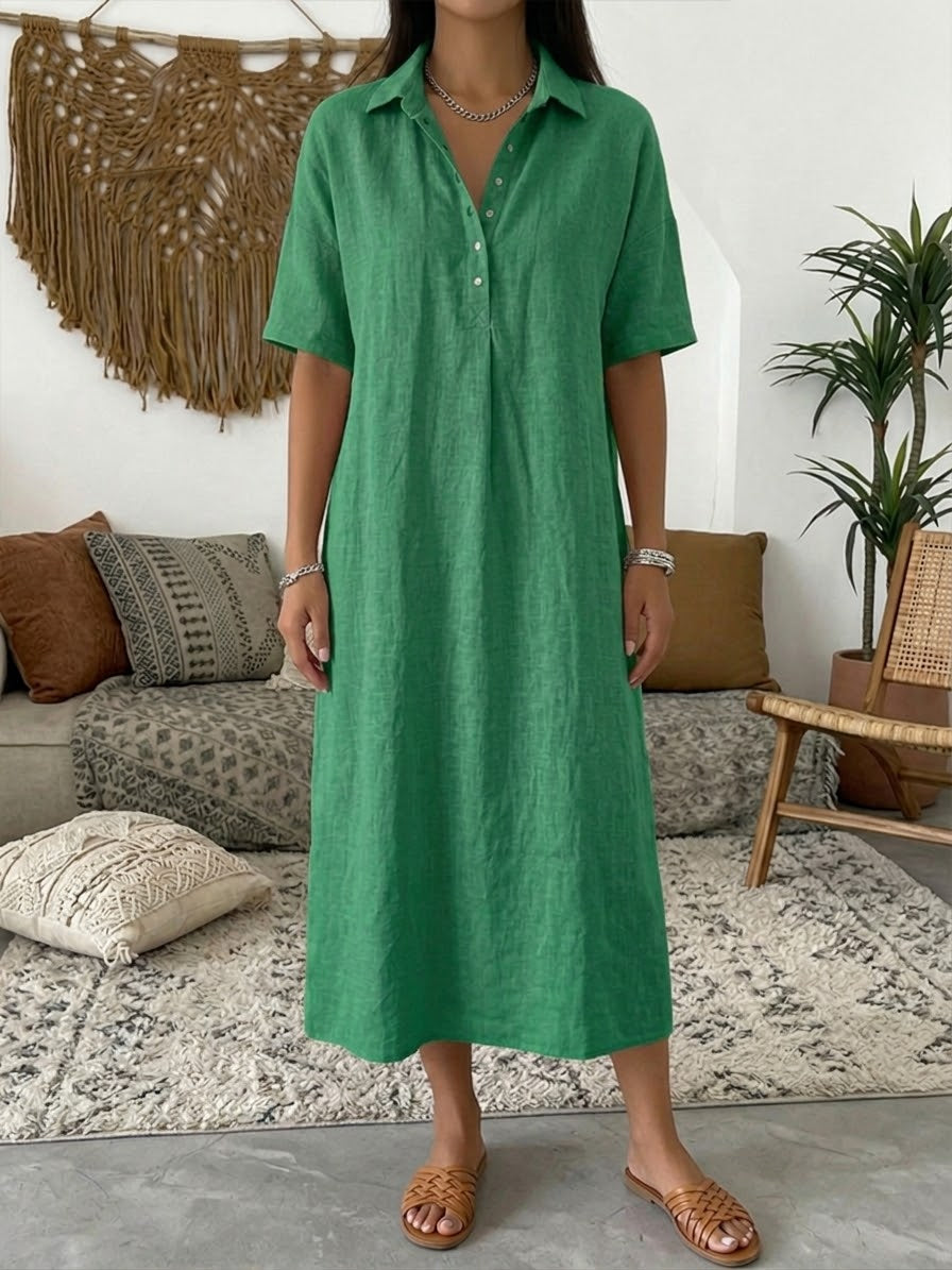 🌷Women's Short-Sleeve Cotton-Linen Polo Dress