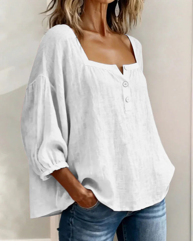 🎁New Arrivals🔥Pink Square-Neck Half-Button Shirt