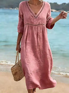 💝💝Women's Solid Color Retro Casual Stylish Vacation Cotton Dress