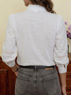🎁New Arrivals🔥French-style Long-sleeve Linen-cotton Shirt With Lace-trimmed Ruffled Collar