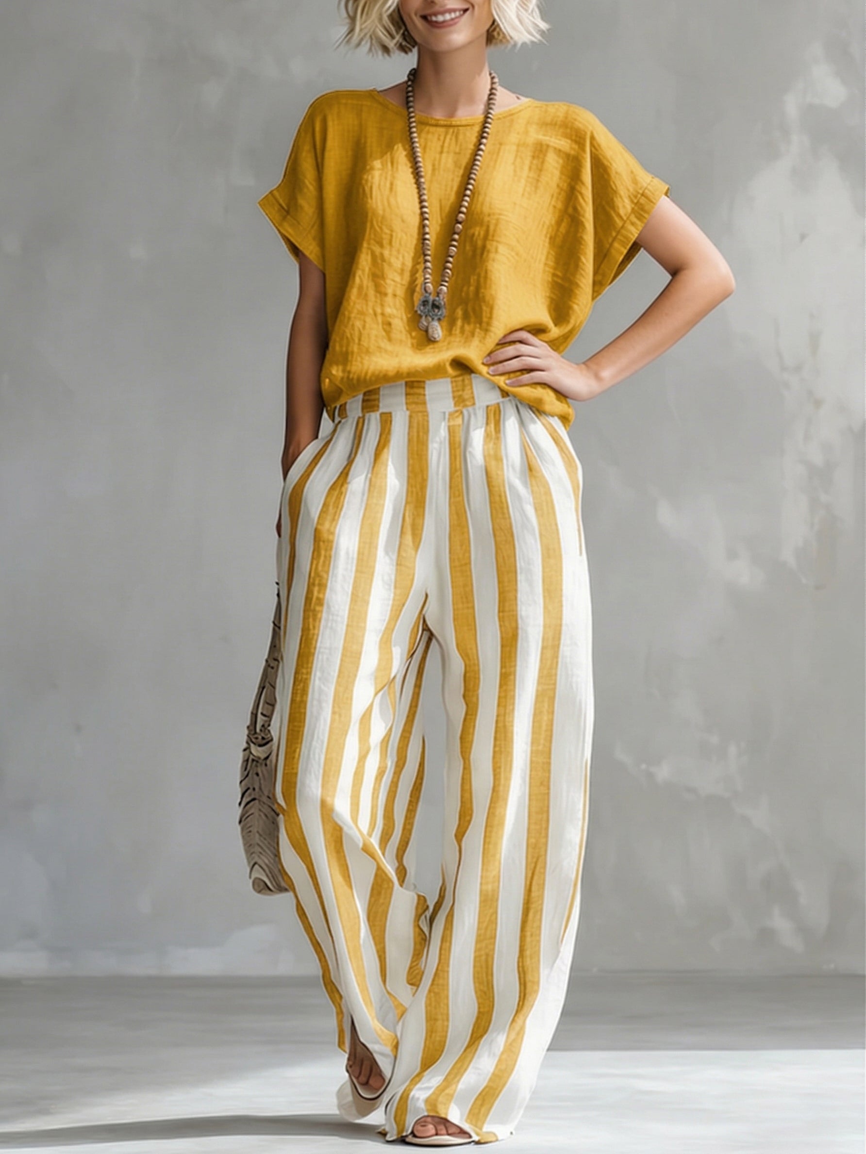 🎁New Arrivals🔥Cozy Loose-fit Striped Cotton-linen Two-piece Set