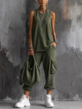 🎁New Arrivals🔥Casual Street-style Sleeveless Cotton T-shirt And Pants Two-piece Set