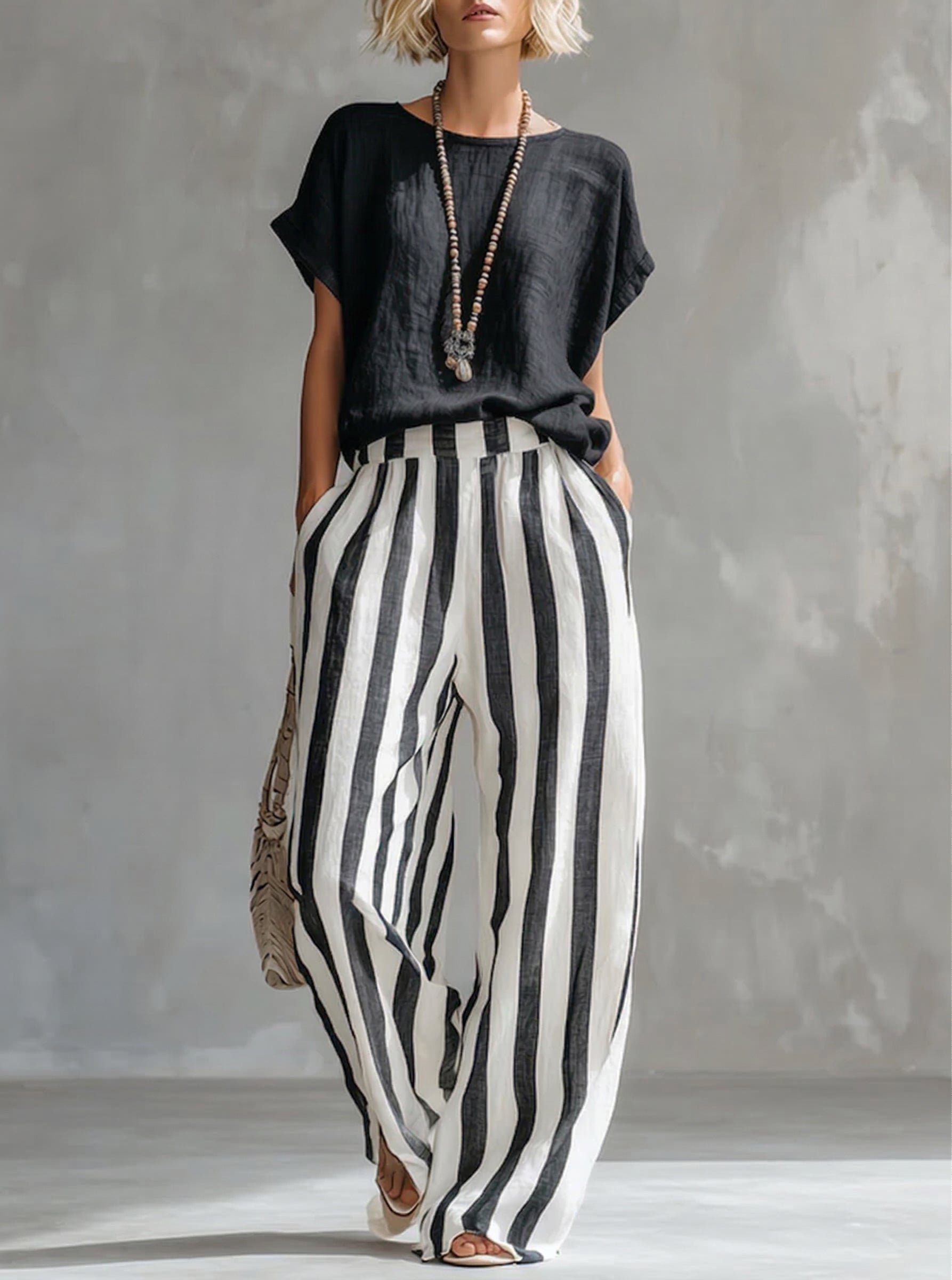 🎁New Arrivals🔥Cozy Loose-fit Striped Cotton-linen Two-piece Set