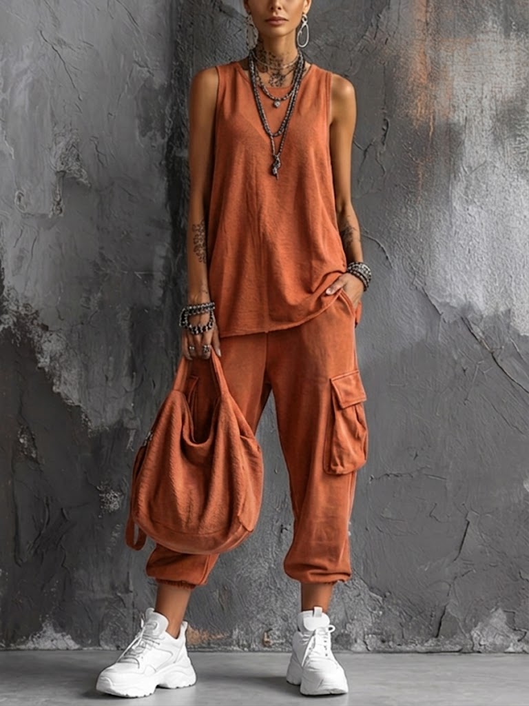 🎁New Arrivals🔥Casual Street-style Sleeveless Cotton T-shirt And Pants Two-piece Set