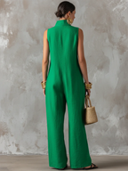 🎁New Arrivals🔥Minimalist & Elegant Stand-collar Sleeveless Cotton-linen Wide-leg Jumpsuit