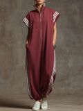 🎁New Arrivals🔥Women's Relaxed Stand-collar Short-sleeved Casual Loose Cotton Wide-leg Jumpsuit