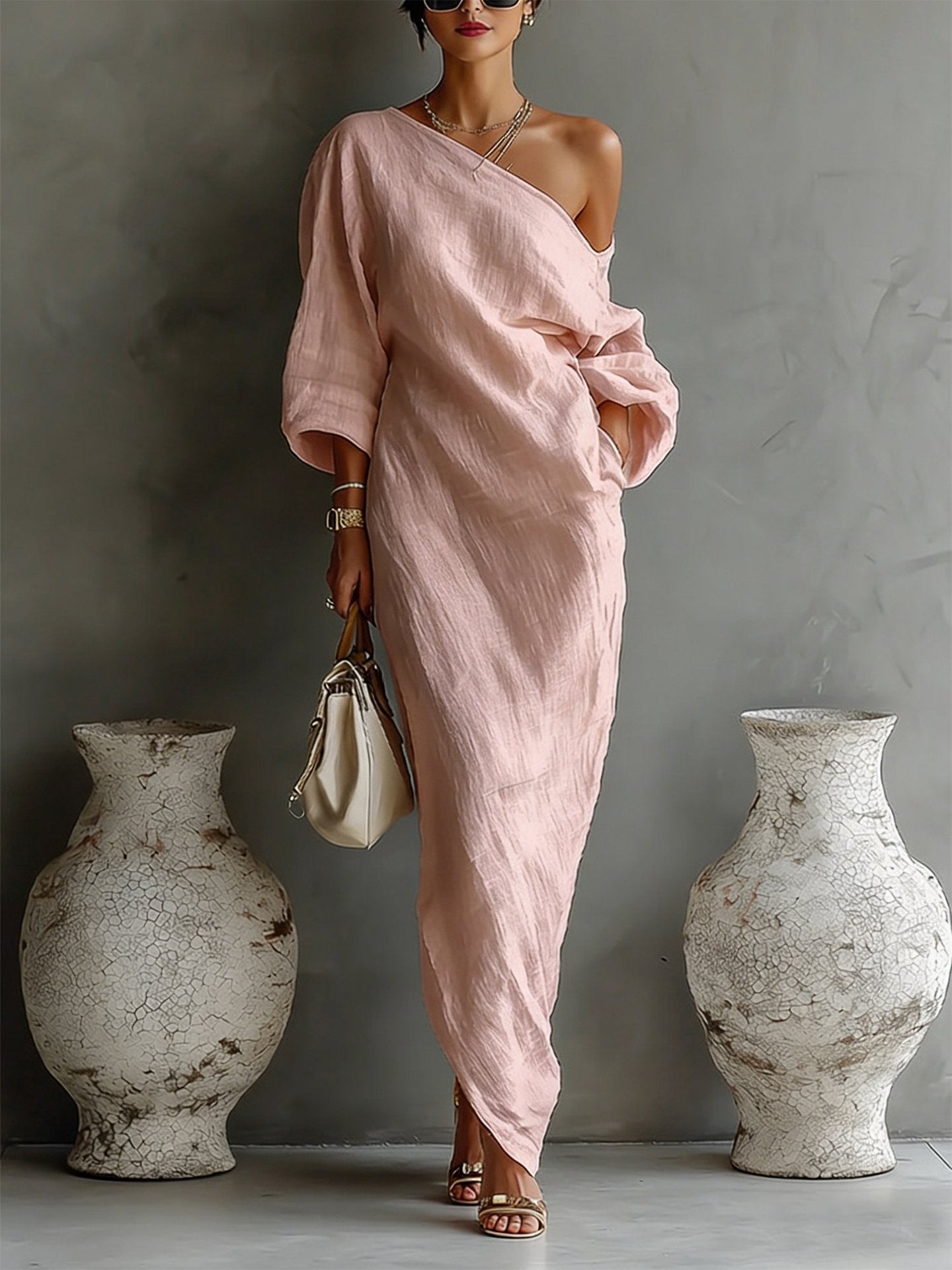 🌷🌷Women's Artistic Print One-shoulder Maxi Dress