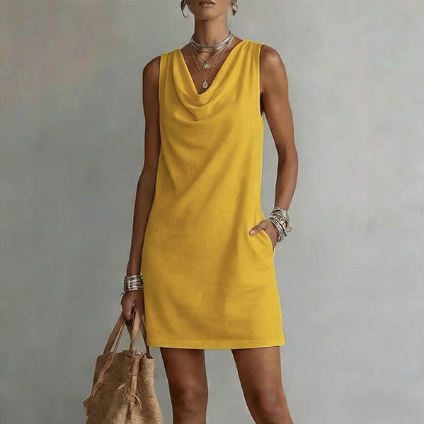 🌷Draped-neck Sleeveless Cotton Dress