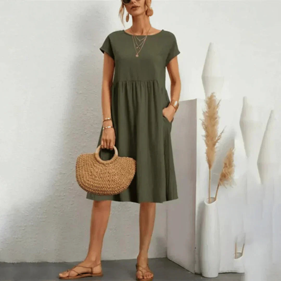 Tessie Floral Midi Dress — Cap Sleeve Women's A-Line Dress